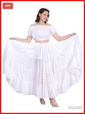 100% Cotton Plus Size 37in Flowy Tiered Maxi Skirt Belly Dance Gypsy